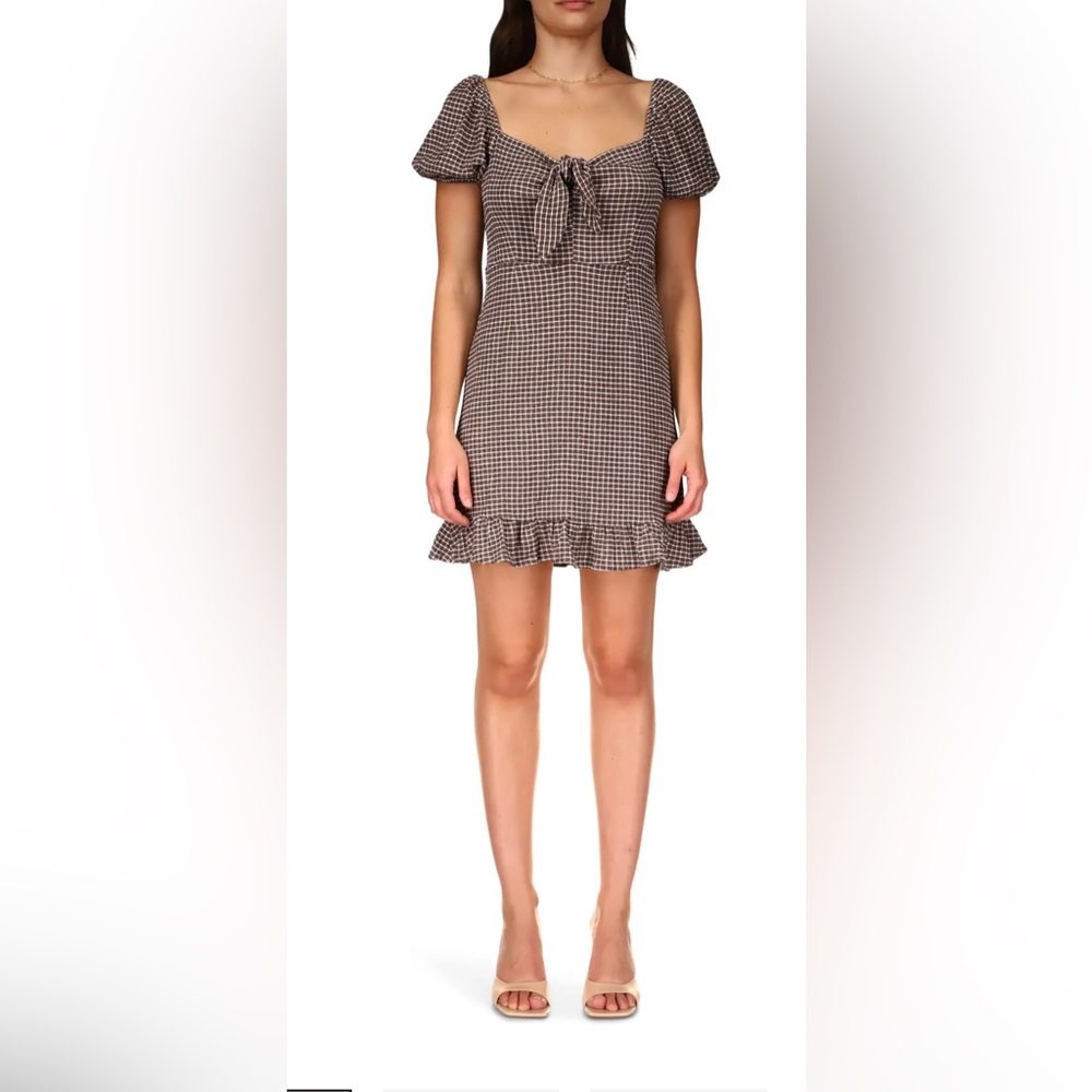 NWT Sanctuary East To West Gingham Mini Dress - Brown Size Small